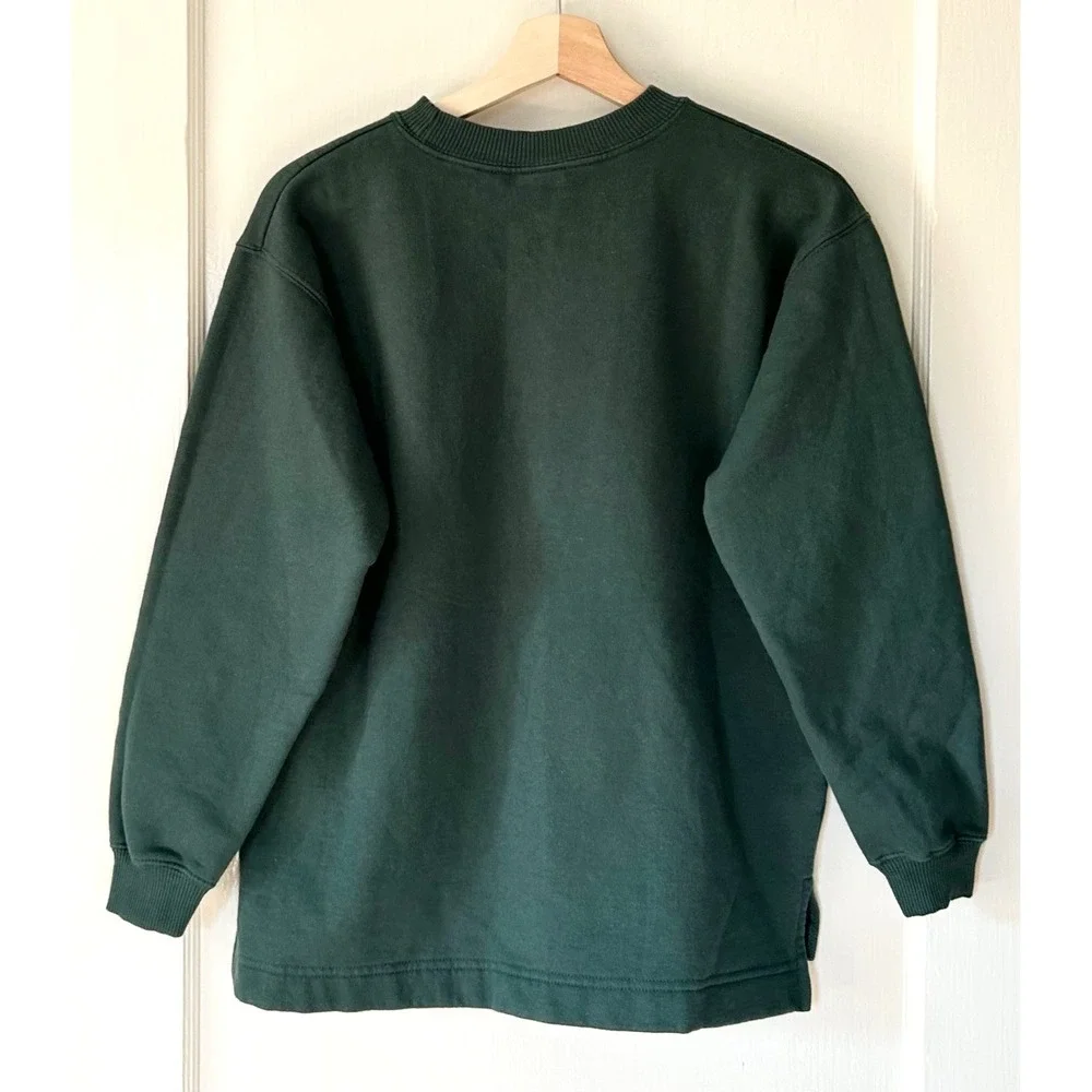 Vintage Guess Logo Cotton Fleece Crewneck Pullover Sweatshirt Green Boys L Retro